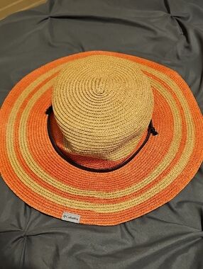 Columbia Natural Beige And Apricot Wide-Brim Straw Sun Hat